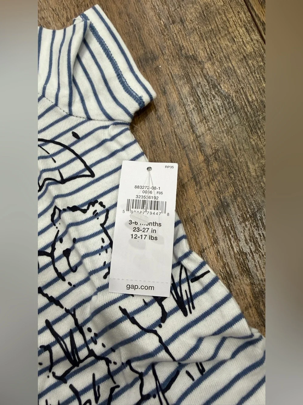 Baby Gap Boys White Blue Stripe Bodysuit Size 3-6 Months First Favorites Organic